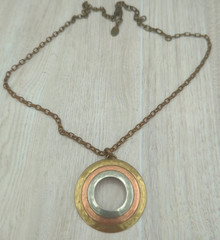 Marjorie Baer SF Brutalist Mixed Metal Medallion Pendant Necklace