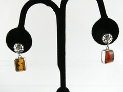 Lori Bonn Sterling Silver Amber Stud Earrings 925 6.7g 7/8 Inch Length