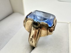 Antique Old VTG 10k Gold Filled Signed Ring SZ11 Blue Glass Damage 9.3gram READ