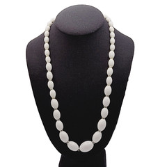 White w Gold Tone Graduated Acrylic Egg Shape Bead Professional Necklace 24 Inch