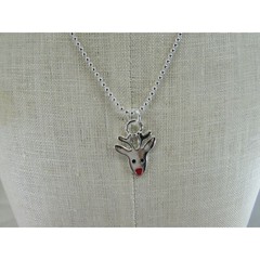 Vintage Silvertone Reindeer Pendant Necklace Deer Silver Tone 52635