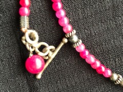 2mm small bright pink gemstone vintage sterling stations choker necklace 16.5″