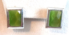Vintage 1980’s Silver Tone Rectangle Green PREHNITE Post .75″ Stud Earrings