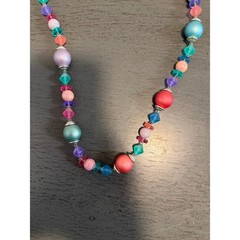 Vintage Multi Color Beaded Necklace Acrylic Resin Pastel Bright Retro 24 Inch