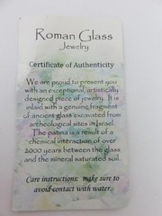 Ancient Roman Glass Ring Sterling Silver Israel Size 6 w/COA