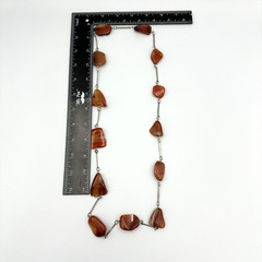 Agate Necklace Long Banded Stone Nuggets Boho Orange Statement 32″