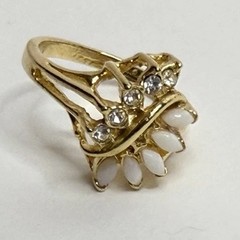 Vtg Size 6.75 Faux Fire Opal Crystal Gold Tone Marquise Statement Ring Sz 6 3/4