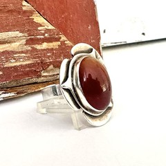 Bold Long Vintage Mid Century Modernist Sterling Silver 925 Carnelian Ring