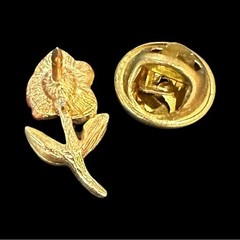 Vintage Gold & Red Rose Lapel Pin With Secure Clutch Back