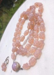 ANTIQUE MOLDED BERRY OPAL MILKY PINK OPALINE GLASS BEAD FLAPPER NECKLACE SET 3ft
