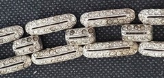 Antique Art Deco Pot Metal Paste Rhodium Plated Bracelet & Safety Chain 1920s