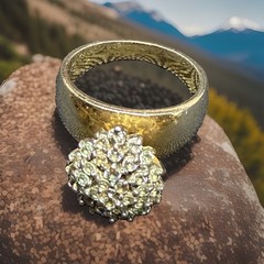 Vintage 1970s Domed Cluster Cocktail Ring Two Tone Silver Gold Size 10