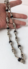 925 Taxco Sterling Silver Black Onyx Gem Bead & Barrel Long Chain Necklace 32″