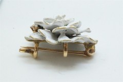ANTIQUE 14K GOLD WHITE ENAMEL DIAMOND ROSE FLOWER BROOCH / PENDANT C1900