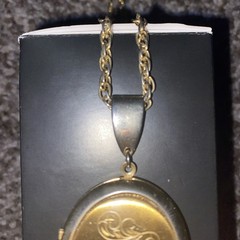 Vintage Gold Tone Double Heart Oval Hook On Locket Pendant ~20” Chain