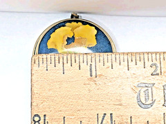 VTG Blue Cloisonne Yellow Iris Flower Pendant Enamel 22kt & 8kt Gold & Sterling