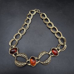 Brown Lucite Gold Tone Link Chain Necklace Vintage 1990s Jewelry