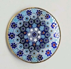 Millefiori Glass Brooch Pin Silver Venetian Murano Italy Vintage Blue 1.5 in