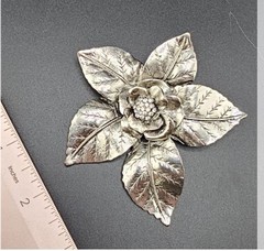 Vintage 1980s Silver Tone Flower Slide Pendant Clear Rhinestone Strass Germany