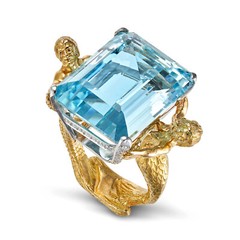 Julius Cohen Aquamarine Diamond Platinum 18 KT Ring