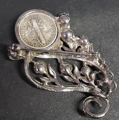 Mercury Head Silver Coin Metal Rhinestone Pin Brooch Vintage Jewelry Gift