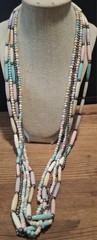 Vintage Pastel Buffalo Bone Beaded Necklace 4 Strand Southwestern Boho 35”