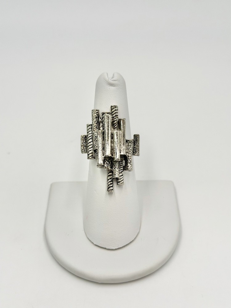 Vintage Ring Silver-Tone MCM Modernist Brutalist Adjustable Sz 6.25￼