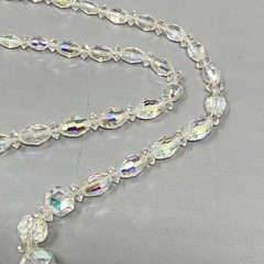 Heavy Crystal Glass Beaded Necklace Aurora Borealis Coated Faceted Long 23″