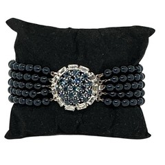 Vintage HOBÉ Multi Strand Bracelet Sapphire Blue & Crystal Bead Rhinestone Clasp