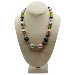 Colorful Glass & Faux Pearl Style Multi Color Shape Bead Vintage Necklace 21 In