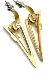 Vintage Jackie Collins Brushed Gold Rhinestone Geometric Drop Dangle Earrings 2”
