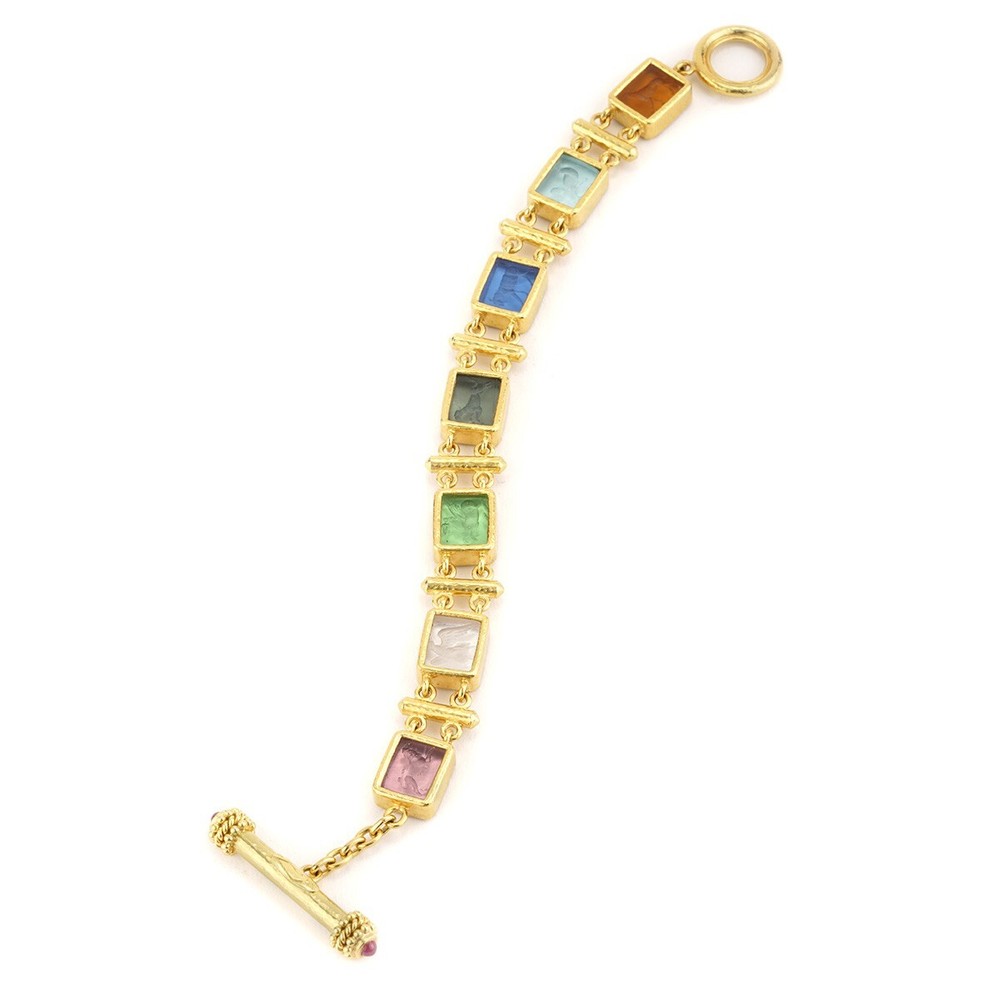 Elizabeth Locke 7 Station Rectangular Venetian Glass in 19k Yellow Gold