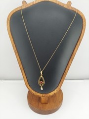 Edwardian Style 10k Gold Lavalier Pendant with Red Stone and Seed Pearl In Box