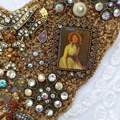 Bib V Necklace Recycled Assembly Jewelry OOAK Vintage Artisan Knitted Art Gift