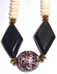 1980’s Inlay Statement Necklace Carved Horn Dyed Geomentric Beads