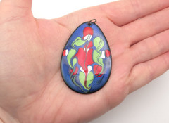 Vintage Mid Century MCM Colorful Red Green Blue Enamel Copper Teardrop Pendant