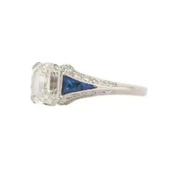Art Deco Style Emerald Cut Lab Created Diamond 925 Silver Engagement Ring