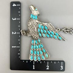 Vintage Southwest Necklace Eagle Thunderbird Faux Turquoise Silver Tone 23”