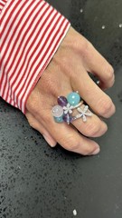 18K White Gold Amethyst, Rose Quartz & Diamond Floral Statement Ring Size 7