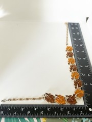 Vintage LISNER Jelly Lucite Leaf Necklace Orange Brown Molded Leaves Gold Tone