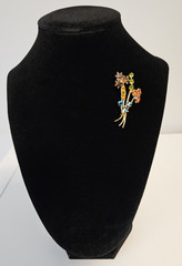 Vintage Austria Rhinestone Flower Spray Brooch Topaz Green Blue Gold Tone Signed