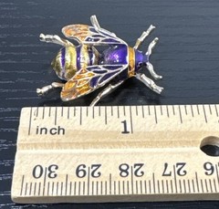 Vintage Gold Tone And Enamel Purple & Yellow Bumblebee Pin Brooch 1.5 In Long