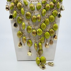Necklace Vintage Gold Tone Lime Green Bead Bib Statement Bold Chunky Retro Y2K