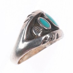sz6 vintage Navajo sterling silver flush inlay turquoise row size 6 ring