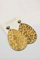 Leopard Wood Clip on Earrings Oval Dangle Silver tone Boho 80’s Vintage Macy’s