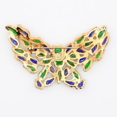 Vintage Hobe Blue Green Mosaic Plique A Jour Style Butterfly Brooch 1960s
