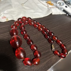 Vintage 110g Stunning Red Bakelite Necklace Cherry Juice Beads Tested Magnetic