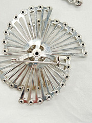 Vintage Coro Brooch/Pin Clip Earring SET AB Rhinestone Starburst Art Deco Atomic