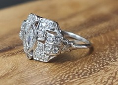 0.52ct Vintage Filigree Platinum Ring Natural Marquise Diamond SI1-H