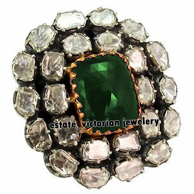 2.90Ctw Antique Cut Diamond Emerald Studded Silver Vintage Gorgeous Ring Jewelry